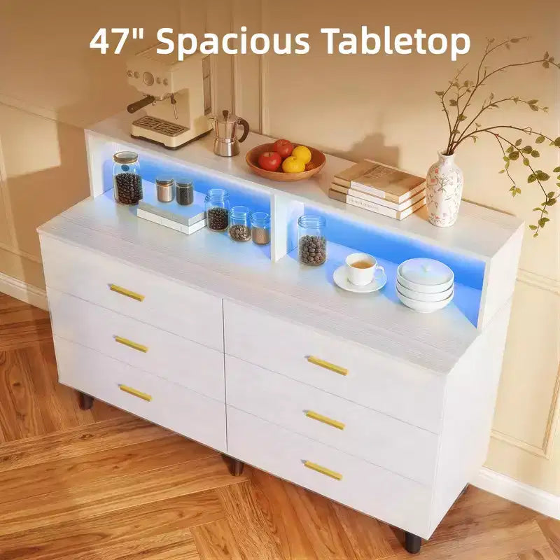 Meuble de bar à café de 120 cm avec prises électriques, buffet de rangement autonome avec tiroirs pour cuisine, salle à manger