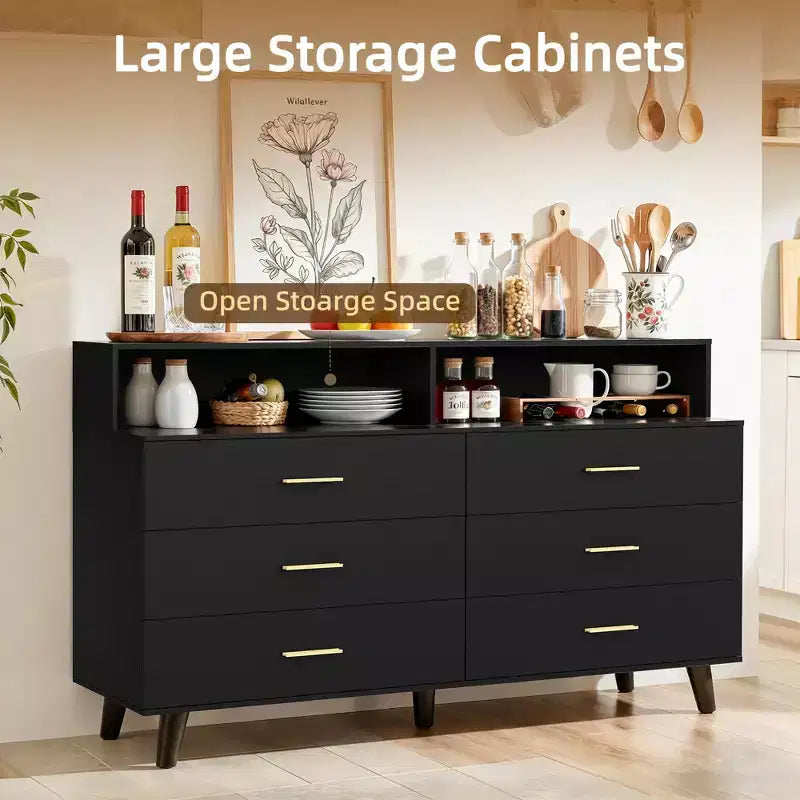 Meuble de bar à café de 120 cm avec prises électriques, buffet de rangement autonome avec tiroirs pour cuisine, salle à manger