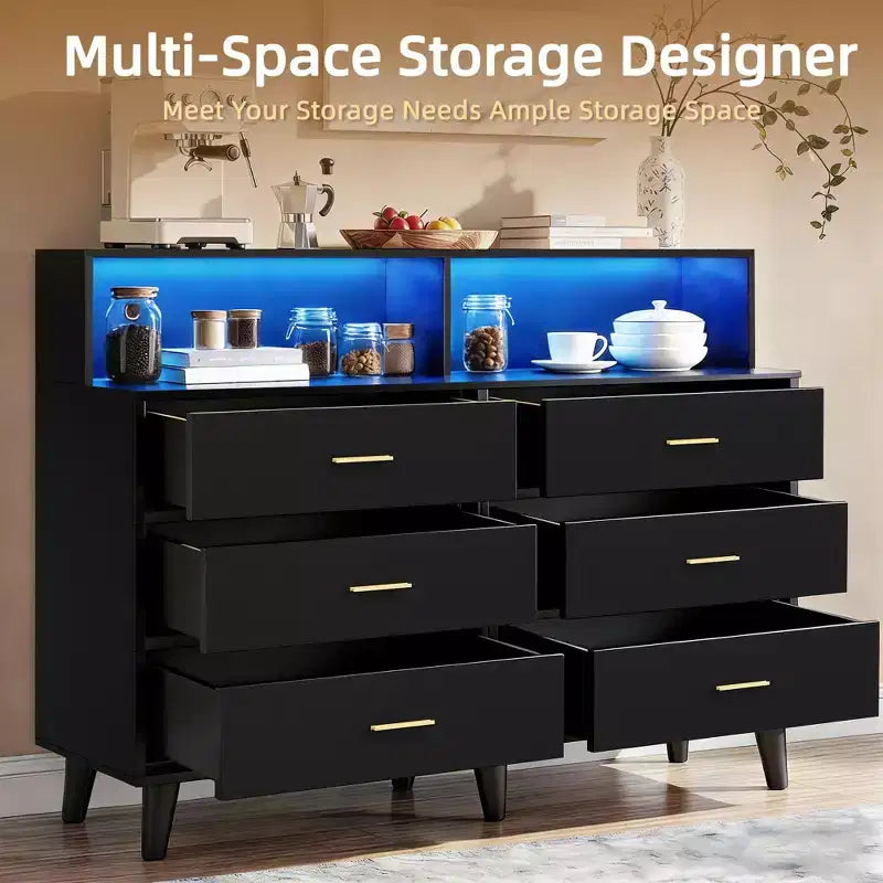 Meuble de bar à café de 120 cm avec prises électriques, buffet de rangement autonome avec tiroirs pour cuisine, salle à manger