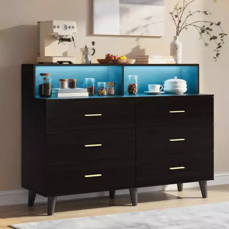 Meuble de bar à café de 120 cm avec prises électriques, buffet de rangement autonome avec tiroirs pour cuisine, salle à manger