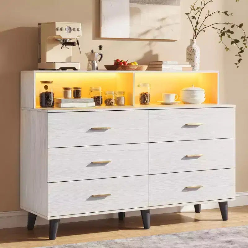 Meuble de bar à café de 120 cm avec prises électriques, buffet de rangement autonome avec tiroirs pour cuisine, salle à manger