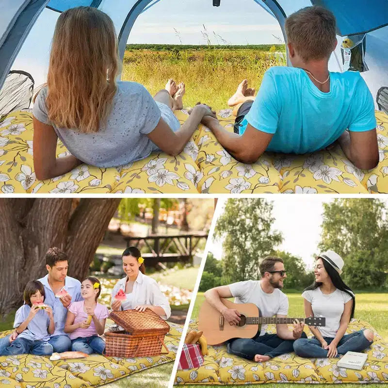 Matelas de futon japonais pleine taille Acekool, Tatami imprimé floral, matelas de couchage pliable pour chambre d'amis, dortoir - Jaune élégant