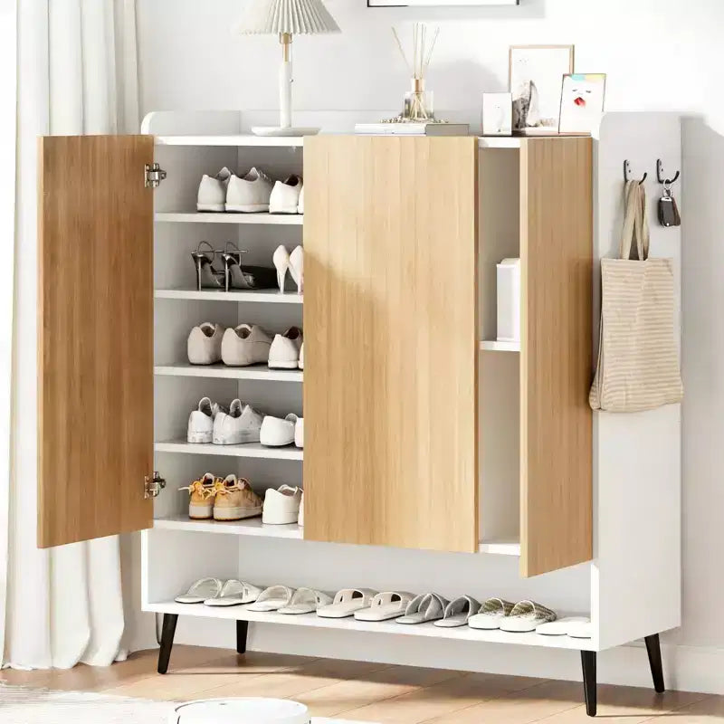 Meuble à chaussures 3 portes avec 6 niveaux pour entrée, rangement à chaussures autoportant pour couloir, salon ou chambre
