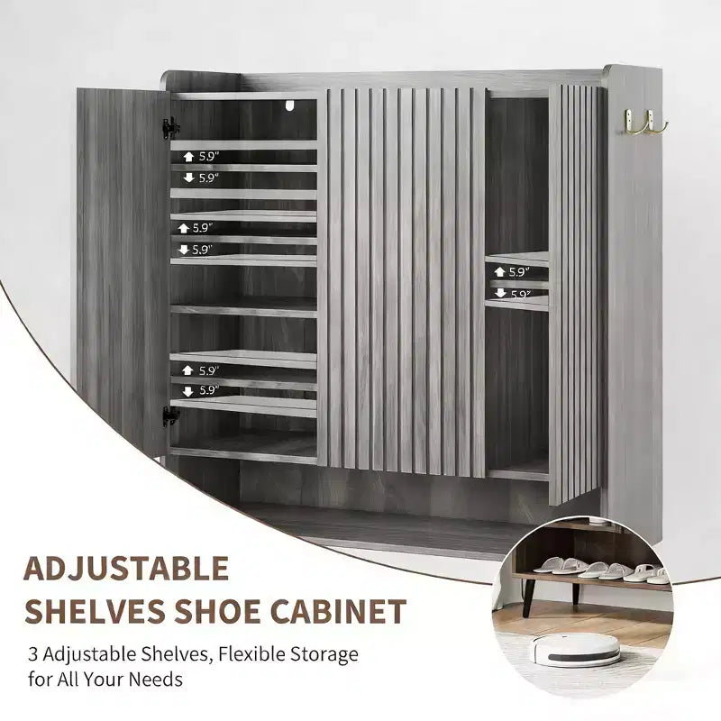 Meuble à chaussures 3 portes avec 6 niveaux pour entrée, rangement à chaussures autoportant pour couloir, salon ou chambre