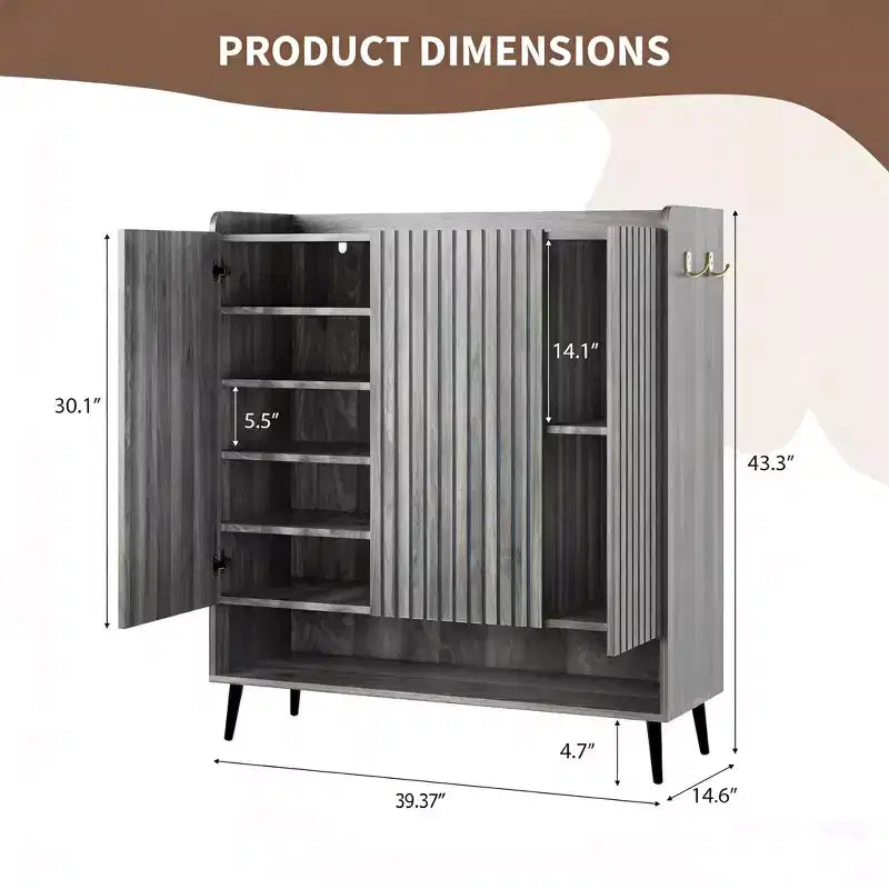 Meuble à chaussures 3 portes avec 6 niveaux pour entrée, rangement à chaussures autoportant pour couloir, salon ou chambre