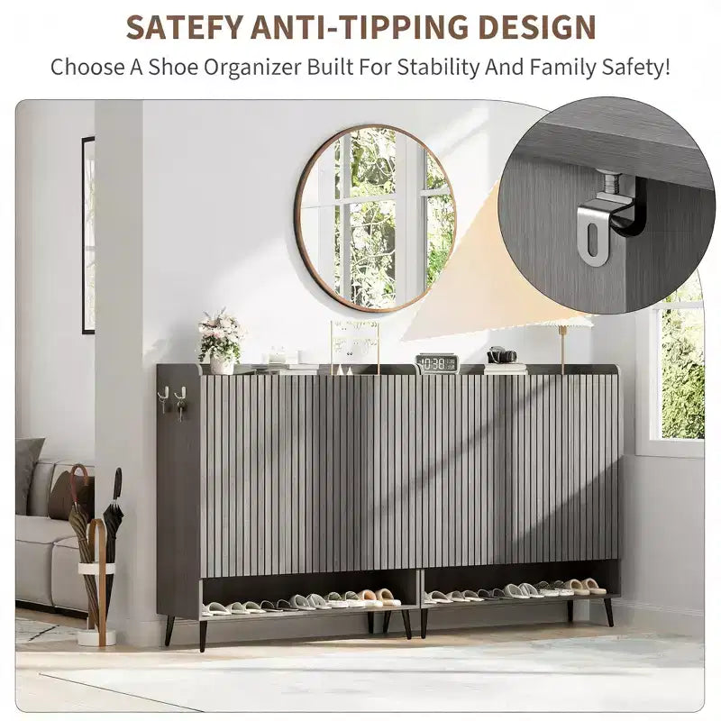 Meuble à chaussures 3 portes avec 6 niveaux pour entrée, rangement à chaussures autoportant pour couloir, salon ou chambre