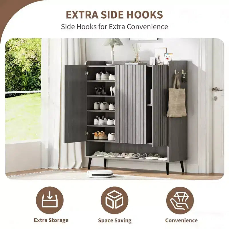 Meuble à chaussures 3 portes avec 6 niveaux pour entrée, rangement à chaussures autoportant pour couloir, salon ou chambre