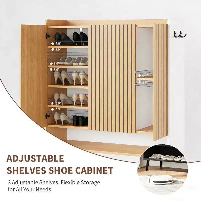 Meuble à chaussures 3 portes avec 6 niveaux pour entrée, rangement à chaussures autoportant pour couloir, salon ou chambre