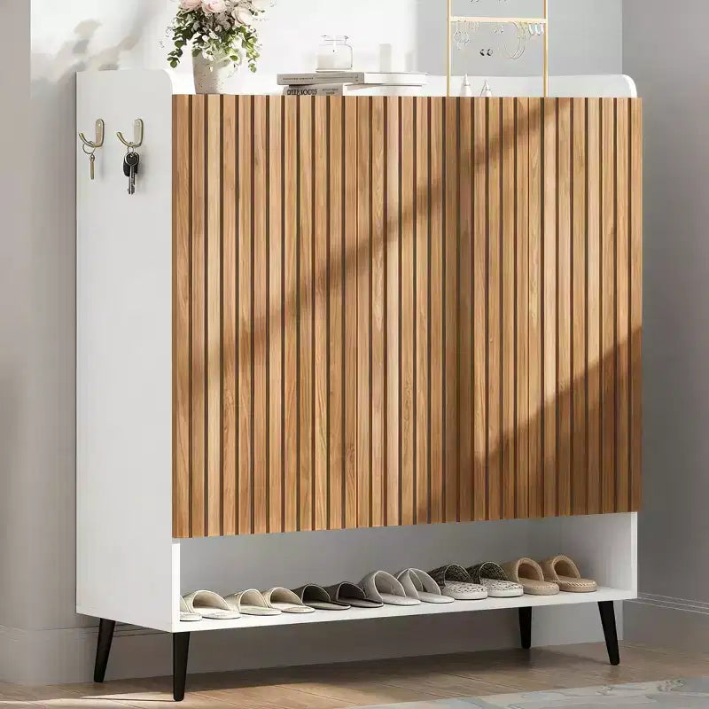 Meuble à chaussures 3 portes avec 6 niveaux pour entrée, rangement à chaussures autoportant pour couloir, salon ou chambre