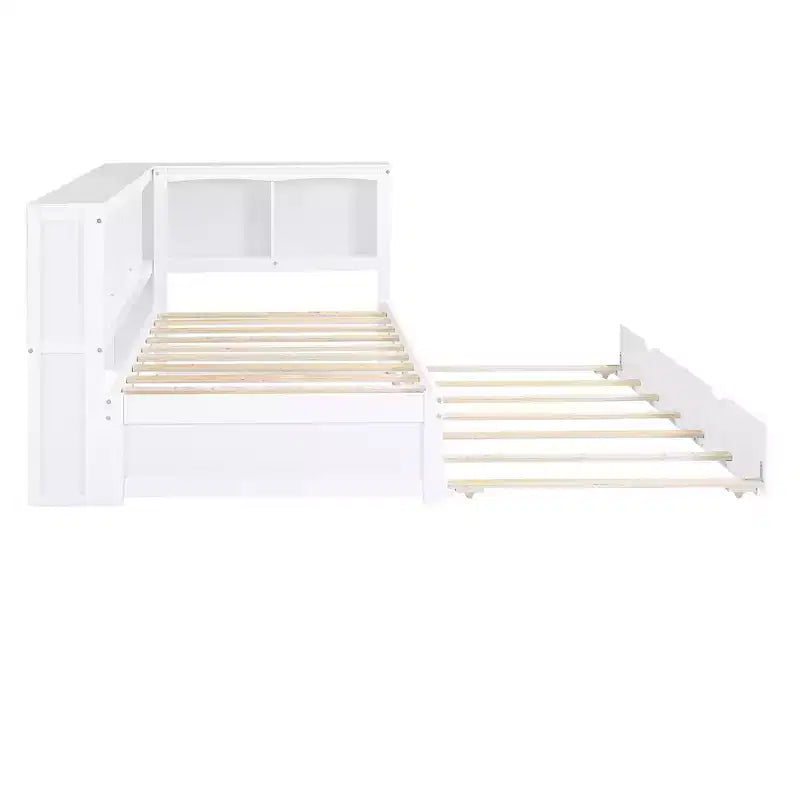 Lit de repos jumeau FAMYYT avec lit gigogne peu encombrant, armoires de rangement et ports USB, assemblage facile, blanc