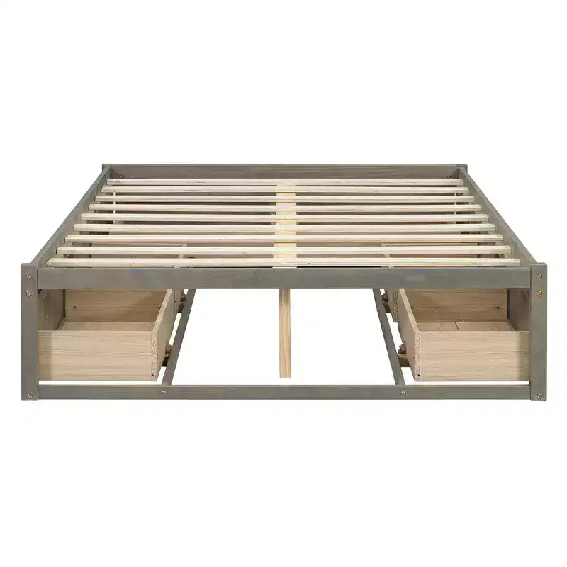FAMYYT Lit plateforme pleine grandeur en bois avec 6 tiroirs de rangement, montage facile