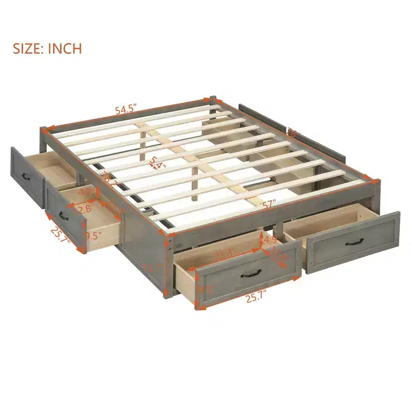 FAMYYT Lit plateforme pleine grandeur en bois avec 6 tiroirs de rangement, montage facile