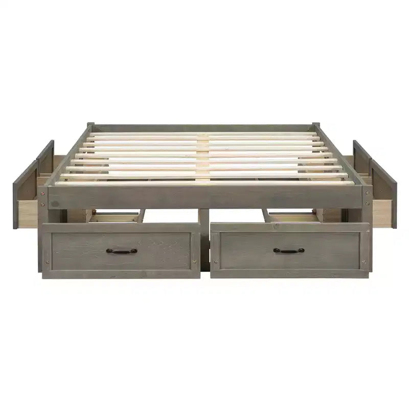 FAMYYT Lit plateforme pleine grandeur en bois avec 6 tiroirs de rangement, montage facile