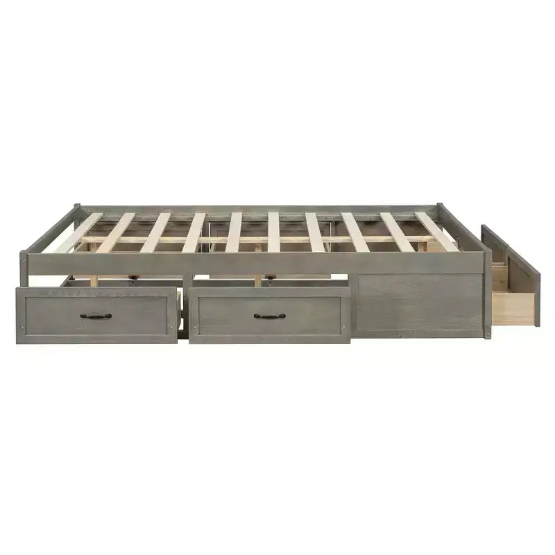 FAMYYT Lit plateforme pleine grandeur en bois avec 6 tiroirs de rangement, montage facile