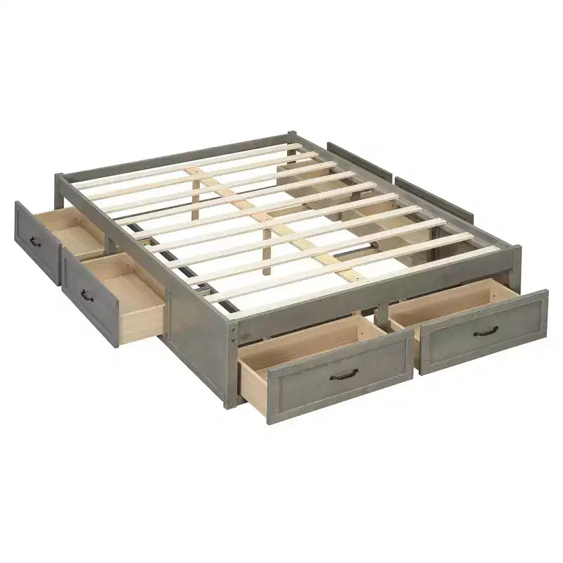 FAMYYT Lit plateforme pleine grandeur en bois avec 6 tiroirs de rangement, montage facile