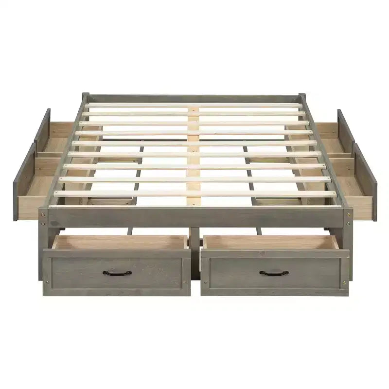 FAMYYT Lit plateforme pleine grandeur en bois avec 6 tiroirs de rangement, montage facile