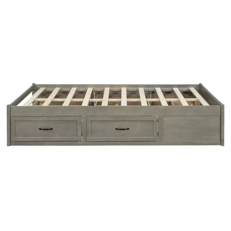 FAMYYT Lit plateforme pleine grandeur en bois avec 6 tiroirs de rangement, montage facile