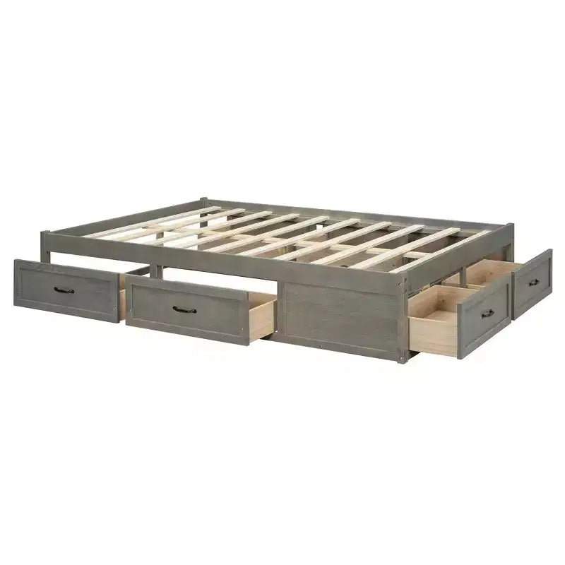 FAMYYT Lit plateforme pleine grandeur en bois avec 6 tiroirs de rangement, montage facile