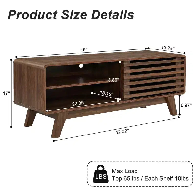 Meuble TV moderne Mid-Century JVNOXK avec rangement, console multimédia à porte coulissante à lattes pour salon
