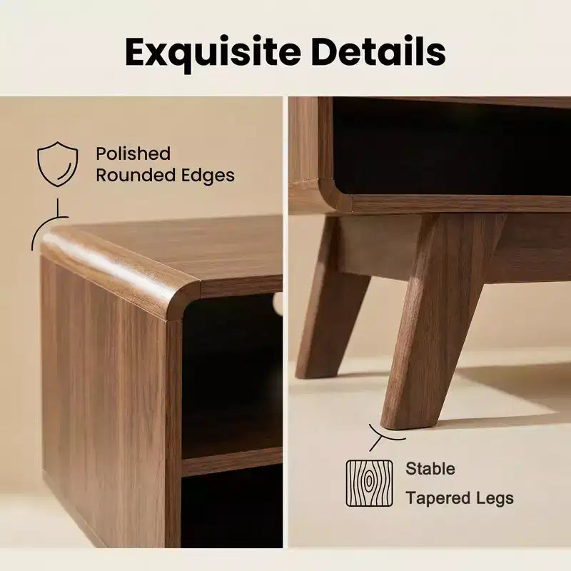 Meuble TV moderne Mid-Century JVNOXK avec rangement, console multimédia à porte coulissante à lattes pour salon