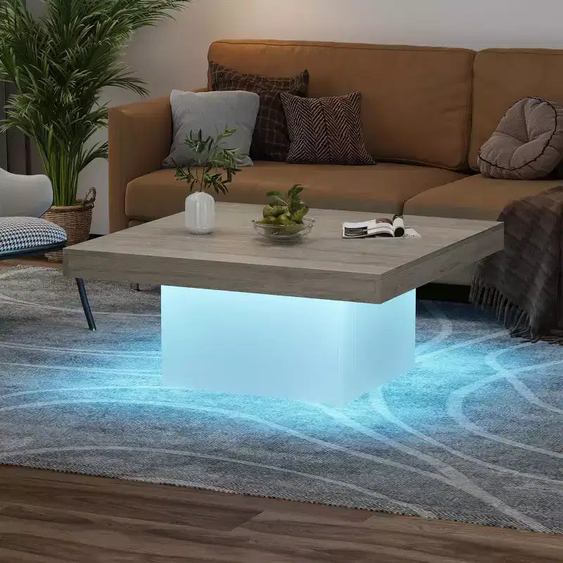 Table basse carrée, élément central de salon avec lumières 16 couleurs, design minimaliste à brancher, pour la maison, le bureau, l'appartement, la salle de lecture, grise