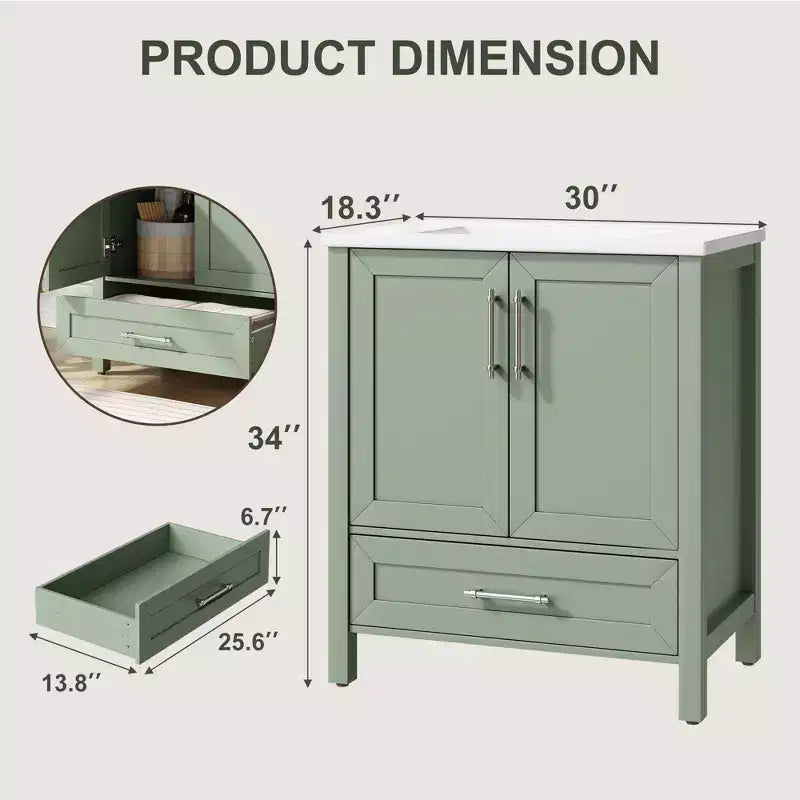 Meuble lavabo de salle de bain compact avec lavabo, meuble bas sur pieds avec porte à fermeture douce, étagère de rangement réglable, peu encombrant pour appartement