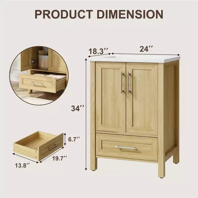 Meuble lavabo de salle de bain compact avec lavabo, meuble bas sur pieds avec porte à fermeture douce, étagère de rangement réglable, peu encombrant pour appartement