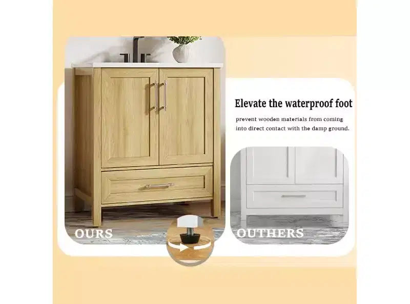 Meuble lavabo de salle de bain compact avec lavabo, meuble bas sur pieds avec porte à fermeture douce, étagère de rangement réglable, peu encombrant pour appartement