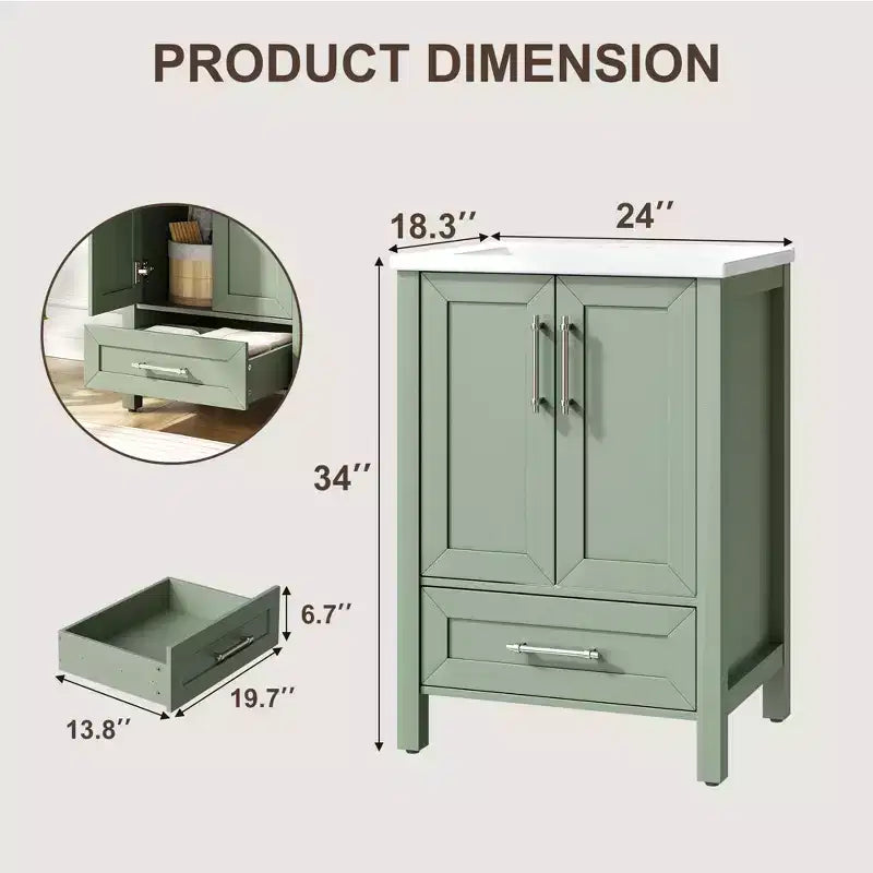 Meuble lavabo de salle de bain compact avec lavabo, meuble bas sur pieds avec porte à fermeture douce, étagère de rangement réglable, peu encombrant pour appartement