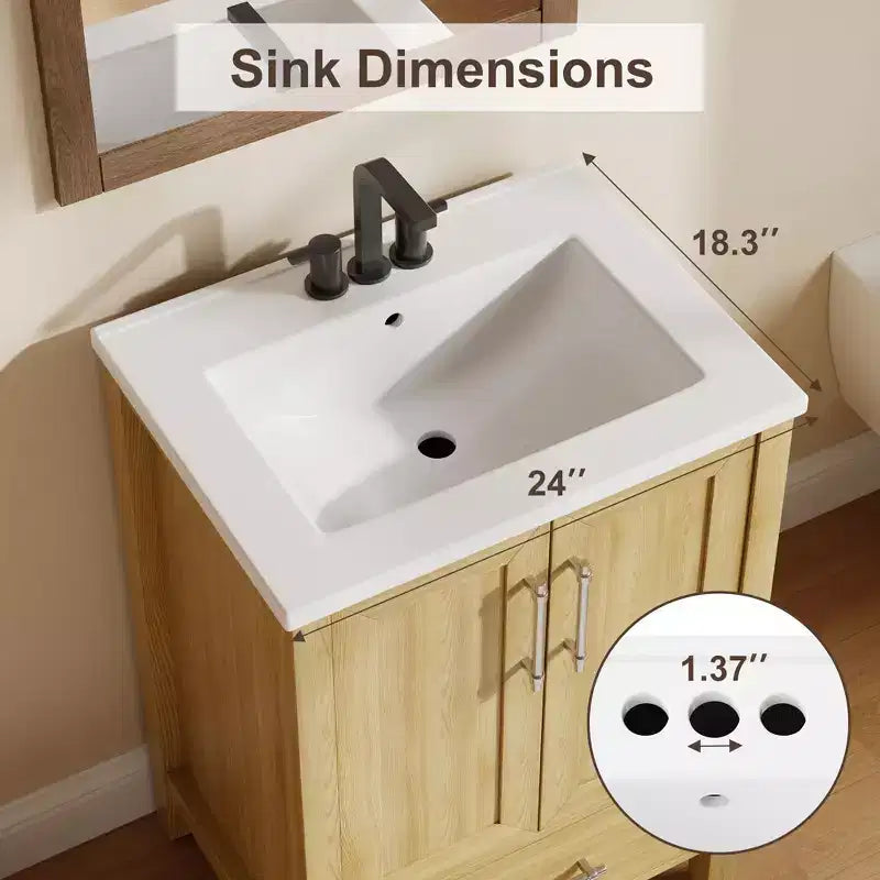 Meuble lavabo de salle de bain compact avec lavabo, meuble bas sur pieds avec porte à fermeture douce, étagère de rangement réglable, peu encombrant pour appartement
