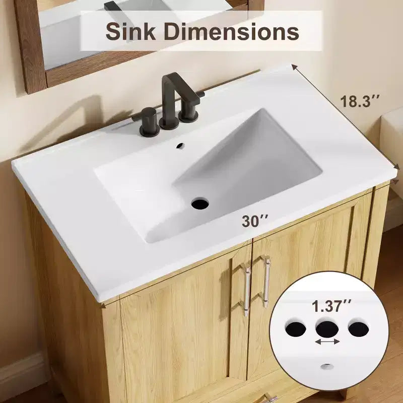 Meuble lavabo de salle de bain compact avec lavabo, meuble bas sur pieds avec porte à fermeture douce, étagère de rangement réglable, peu encombrant pour appartement