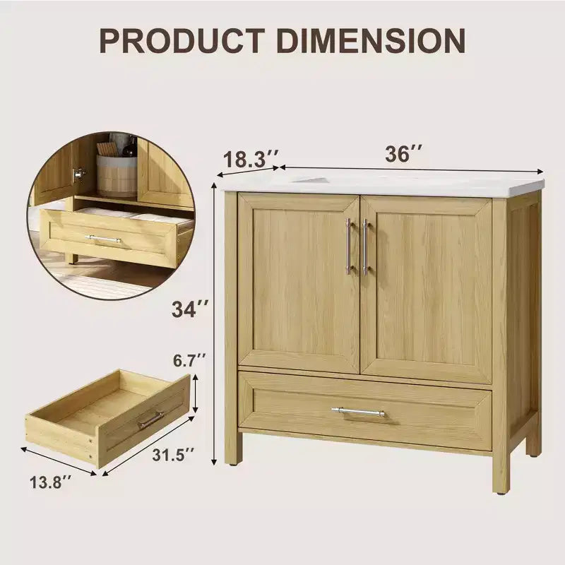 Meuble lavabo de salle de bain compact avec lavabo, meuble bas sur pieds avec porte à fermeture douce, étagère de rangement réglable, peu encombrant pour appartement
