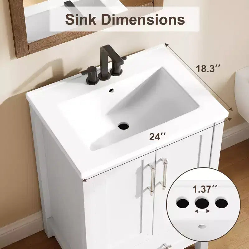 Meuble lavabo de salle de bain compact avec lavabo, meuble bas sur pieds avec porte à fermeture douce, étagère de rangement réglable, peu encombrant pour appartement