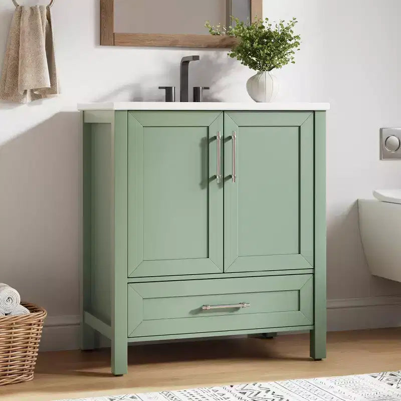 Meuble lavabo de salle de bain compact avec lavabo, meuble bas sur pieds avec porte à fermeture douce, étagère de rangement réglable, peu encombrant pour appartement