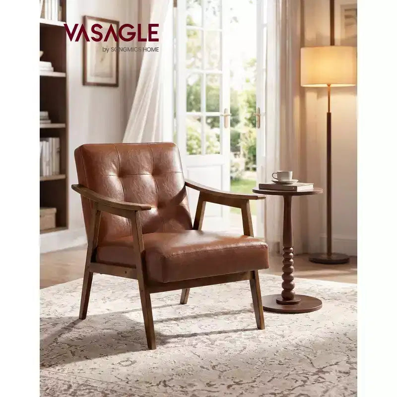 VASAGLE Fauteuil d'appoint, Fauteuil en PU Cuir, Fauteuil de Salon Capitonné, Coussin épais, Siège de Salon Style Mid-Century Moderne