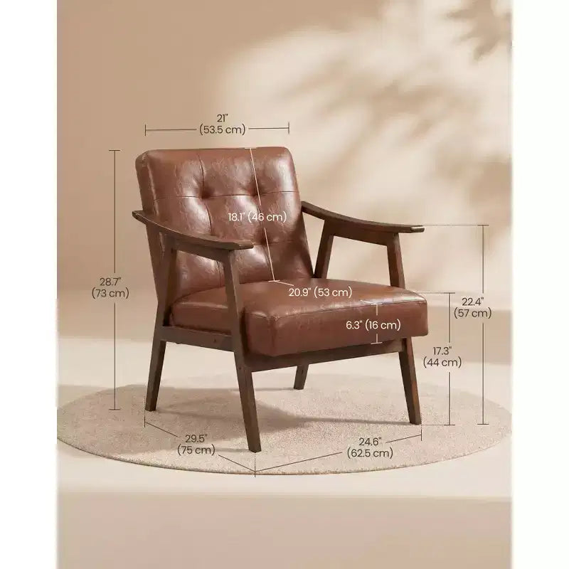 VASAGLE Fauteuil d'appoint, Fauteuil en PU Cuir, Fauteuil de Salon Capitonné, Coussin épais, Siège de Salon Style Mid-Century Moderne