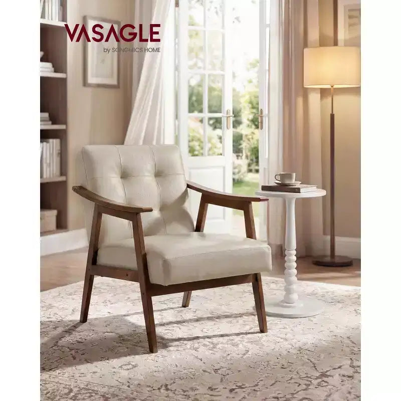 VASAGLE Fauteuil d'appoint, Fauteuil en PU Cuir, Fauteuil de Salon Capitonné, Coussin épais, Siège de Salon Style Mid-Century Moderne