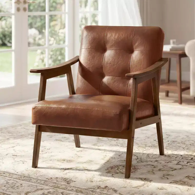 VASAGLE Fauteuil d'appoint, Fauteuil en PU Cuir, Fauteuil de Salon Capitonné, Coussin épais, Siège de Salon Style Mid-Century Moderne