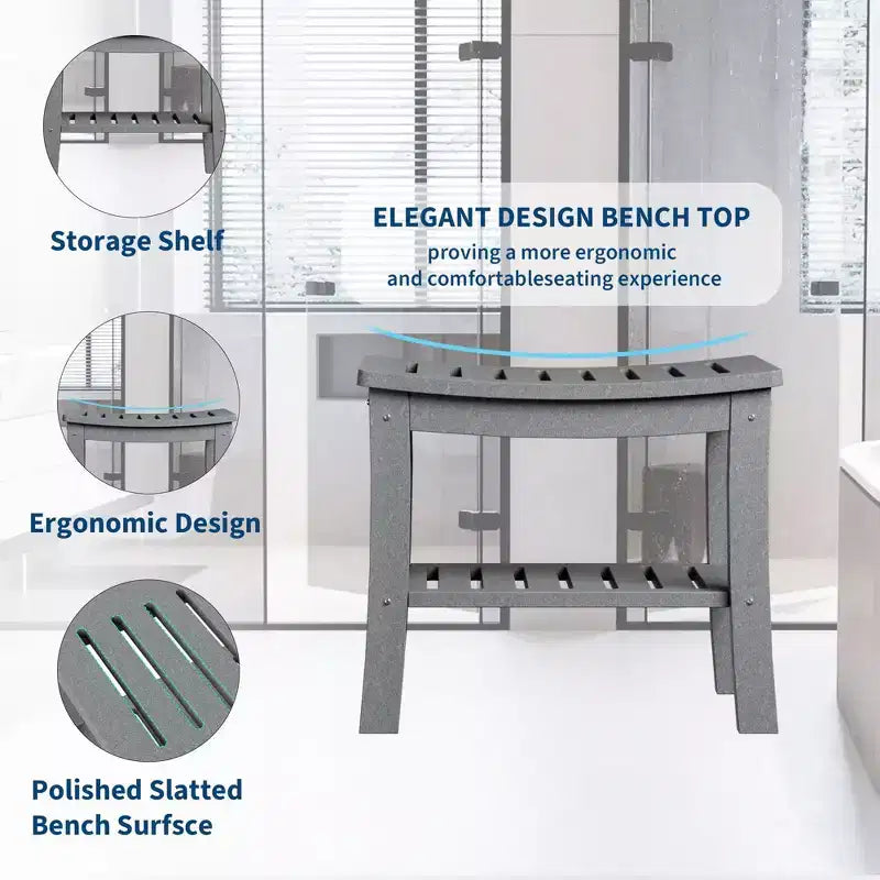 Banc de douche étanche en PEHD avec étagère de rangement, tabouret de salle de bain robuste d'une capacité de 180 kg et siège de bain pour personnes âgées et pour se raser les jambes