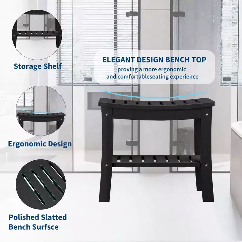 Banc de douche étanche en PEHD avec étagère de rangement, tabouret de salle de bain robuste d'une capacité de 180 kg et siège de bain pour personnes âgées et pour se raser les jambes