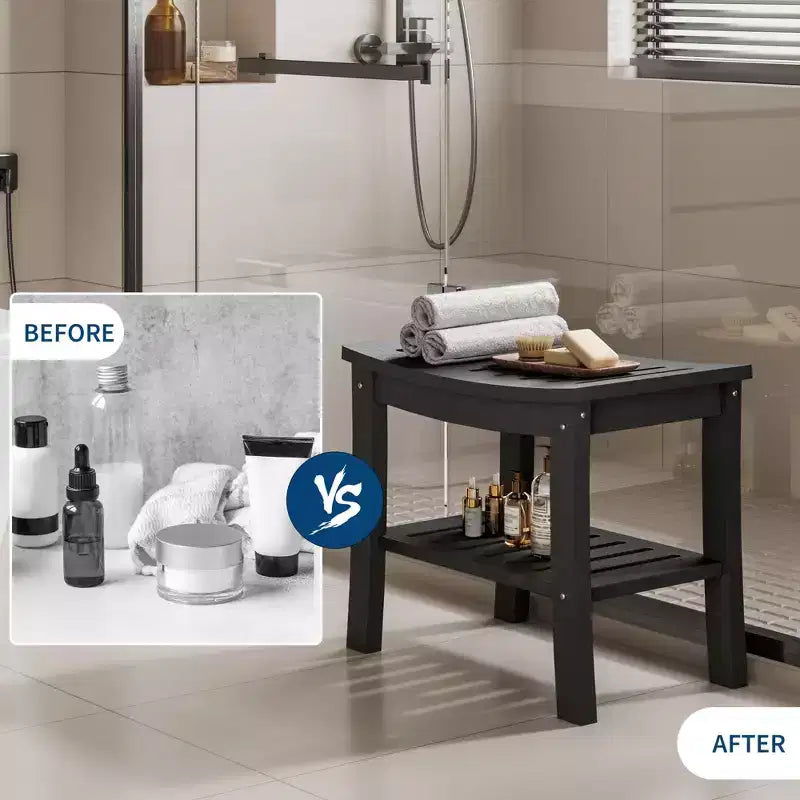Banc de douche étanche en PEHD avec étagère de rangement, tabouret de salle de bain robuste d'une capacité de 180 kg et siège de bain pour personnes âgées et pour se raser les jambes