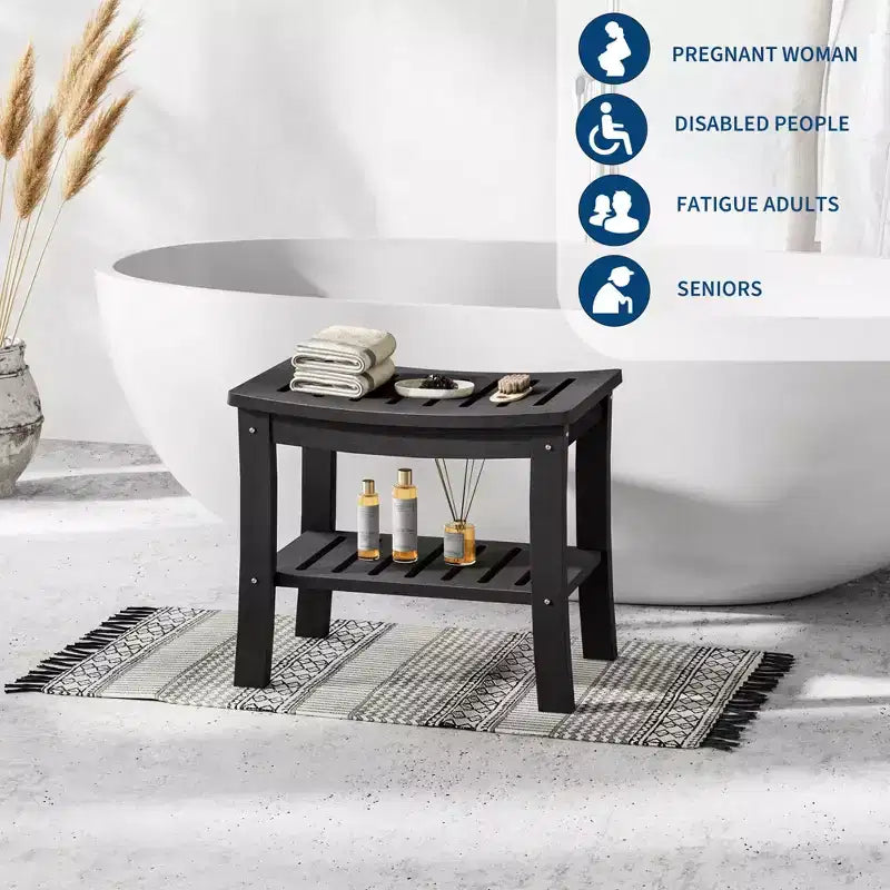 Banc de douche étanche en PEHD avec étagère de rangement, tabouret de salle de bain robuste d'une capacité de 180 kg et siège de bain pour personnes âgées et pour se raser les jambes