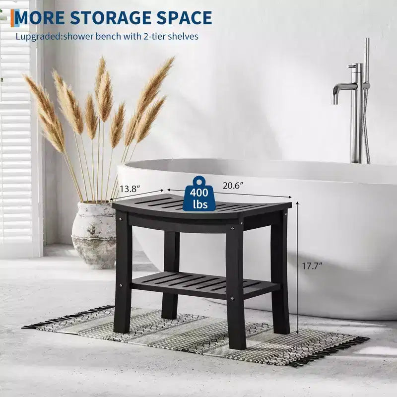 Banc de douche étanche en PEHD avec étagère de rangement, tabouret de salle de bain robuste d'une capacité de 180 kg et siège de bain pour personnes âgées et pour se raser les jambes