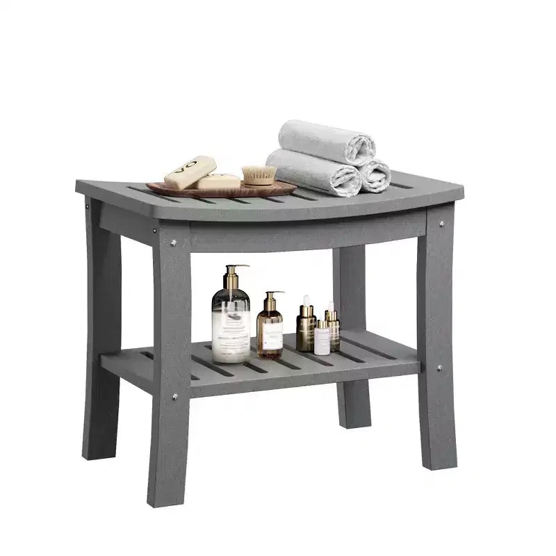 Banc de douche étanche en PEHD avec étagère de rangement, tabouret de salle de bain robuste d'une capacité de 180 kg et siège de bain pour personnes âgées et pour se raser les jambes