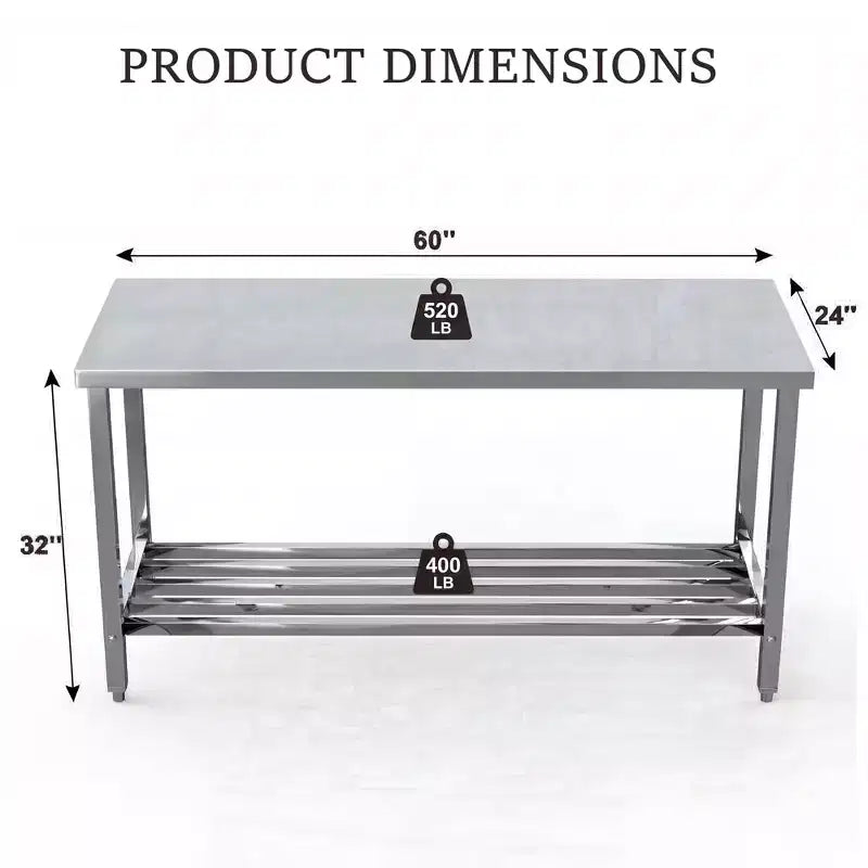 Table de préparation pliante en acier inoxydable, table de travail commerciale robuste avec étagère inférieure réglable pour restaurant, cuisine, service alimentaire, gain de place