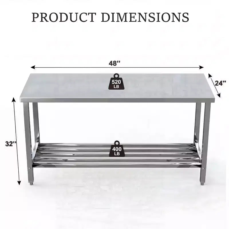 Table de préparation pliante en acier inoxydable, table de travail commerciale robuste avec étagère inférieure réglable pour restaurant, cuisine, service alimentaire, gain de place