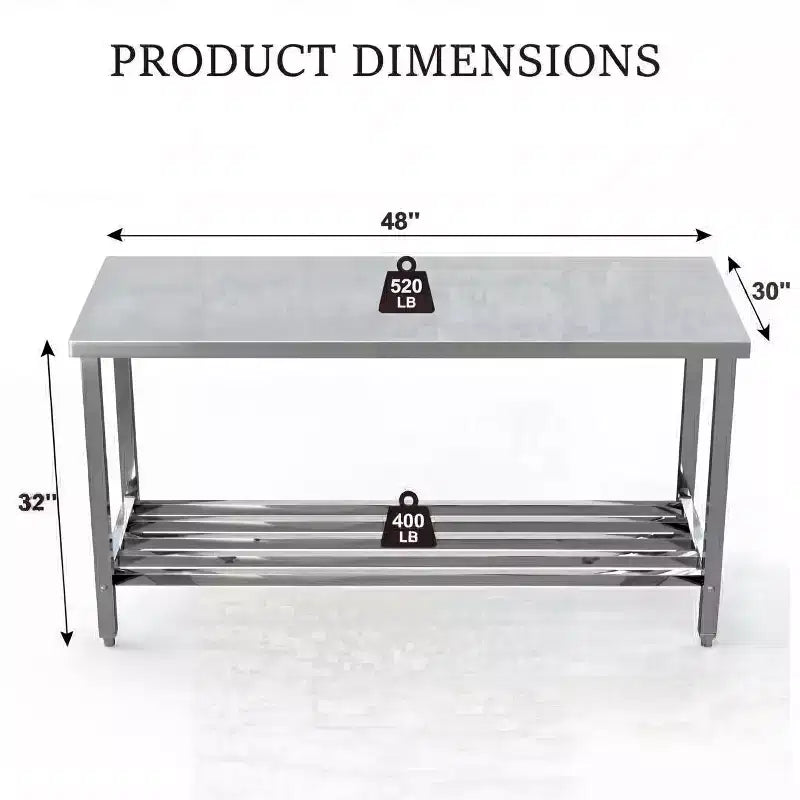 Table de préparation pliante en acier inoxydable, table de travail commerciale robuste avec étagère inférieure réglable pour restaurant, cuisine, service alimentaire, gain de place