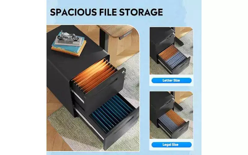 DEXYLLO Classeur métallique à 2 tiroirs à coins arrondis avec serrure, classeur mobile sous le bureau pour le bureau à domicile, noir