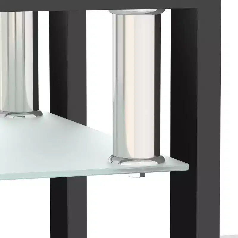 Table basse en verre trempé noir transparent 17,72, table d'appoint carrée à 2 niveaux avec pieds en métal pour salon chambre à coucher