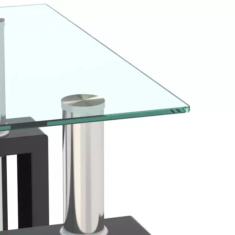Table basse en verre trempé noir transparent 17,72, table d'appoint carrée à 2 niveaux avec pieds en métal pour salon chambre à coucher